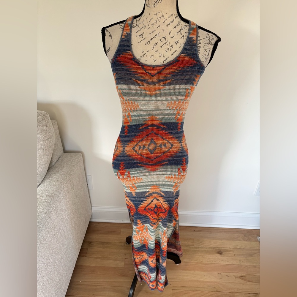 Denim & Supply Ralph Lauren Tribal Print Maxi Dress in Blue, Orange, Red - Picture 3 of 9